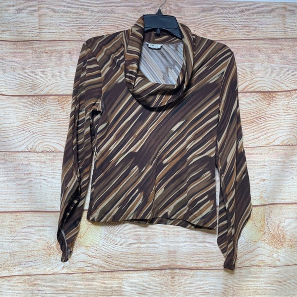 California Grown Cowl Drape Neck Angel Sleeve Brown Marble Print Blouse Sz Small